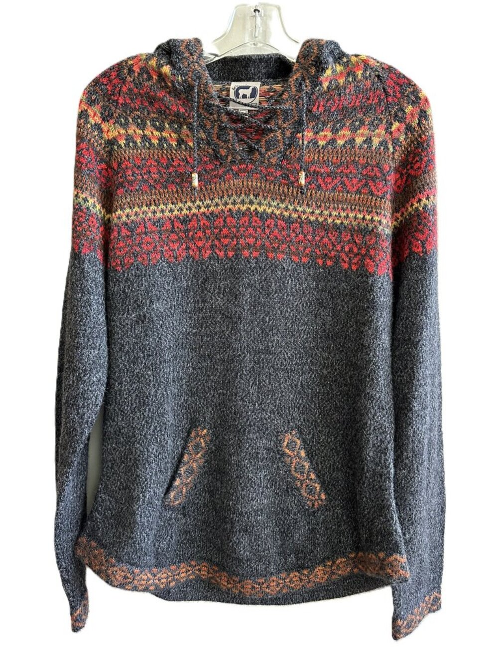 Artesania Chachani Alpaca Hooded Sweater Hand Made Peru Women's XL Fair Isle